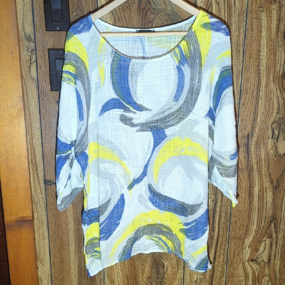 Cherishh Blue and Yellow Swirl Blouse Women's Size L